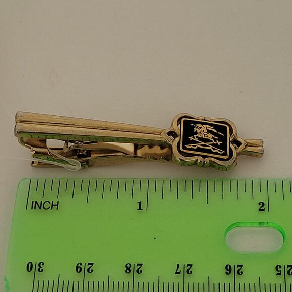 Burberry Tie Bar Clip Clasp Cufflinks Set Gold Black Tone 2in Logo Vintage Logo - Picture 8 of 9